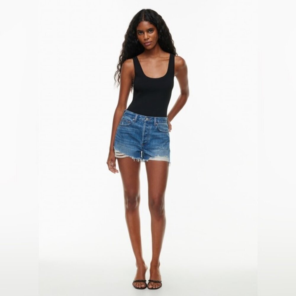Aritzia Denim Forum The Ex-BF Hi-Rise Denim Shorts Distressed Bleu size 27